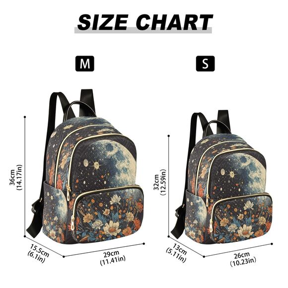 3769 Moon Stars Flower Backpack Purse Rucksack Travel Shoulder Bag Casual